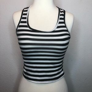 Black and white striped crop muscle tee